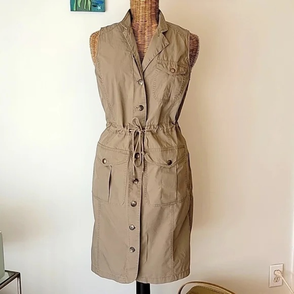 LAUREN RALPH LAUREN Women’s Button Front Drawstring Waist Cotton Dress Sz 10 ✨ - Picture 1 of 8